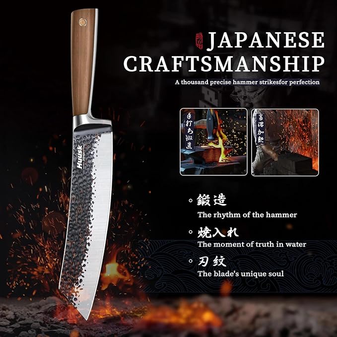 Huusk Butcher Knife 8.5 Inch Meat Cleaver Knife Japanese Vegetable Cleaver High Carbon Steel Meat Cutting Knife Hand Forged Knives for Home Kitchen BBQ with Present Box