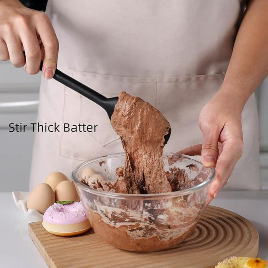 Silicone Cooking Spoon Set, High Heat Resistant Stiff Mixing Spoon, Extra Long Large Kitchen Utensil for Stirring, Mixing and Serving, 13.6 Inches