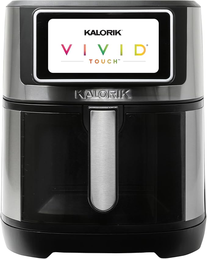 Kalorik Air Fryer VIVID TOUCH Series 7 Quart Capacity with High-Resolution Touchscreen 200 Cooking Presets in 12 Food Categories with View Window, 1500-Watts, Stainless Steel