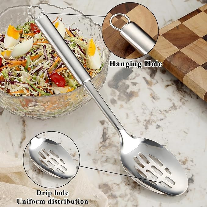 Cooking Spoons Set, ReaNea Stainless Steel Kitchen Solid Slotted Spoon, Cooking Utensils Set, Mixing, Serving, Stiring Large Spoons, Gifts for Home, Restaurant