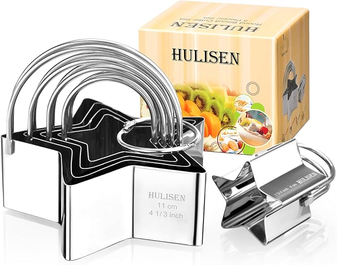 HULISEN Star Cookie Cutter Set (5 Pieces/Set), Stainless Steel Biscuit Cutter with Handle, Professional Baking Tools Set, Gift Packaging (Star Shaped)