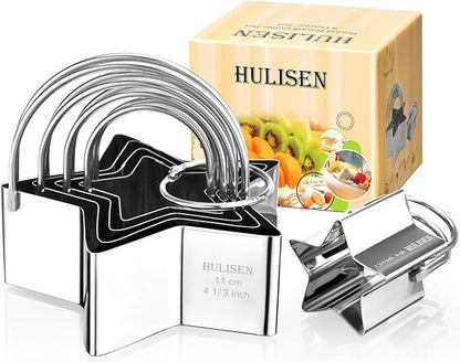 HULISEN Star Cookie Cutter Set (5 Pieces/Set), Stainless Steel Biscuit Cutter with Handle, Professional Baking Tools Set, Gift Packaging (Star Shaped)