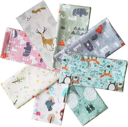 8 pcs/lot Fat Quarter Fabric Bundles 100% Cotton 19.69'' x 19.69'' (50 x 50cm) Quilting Cotton Craft Fabric Pre-Cut Squares Sheets for Patchwork Sewing Quilting Crafting, Forest Pattern.