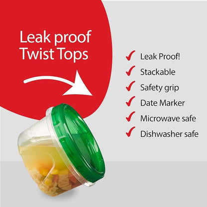 PLASTICPRO 6 Pack Twist Cap Food Storage Containers with Green Screw on Lid- 16 oz Reusable Meal Prep Containers - Freezer and Microwave Safe Green Plastic Food Storage