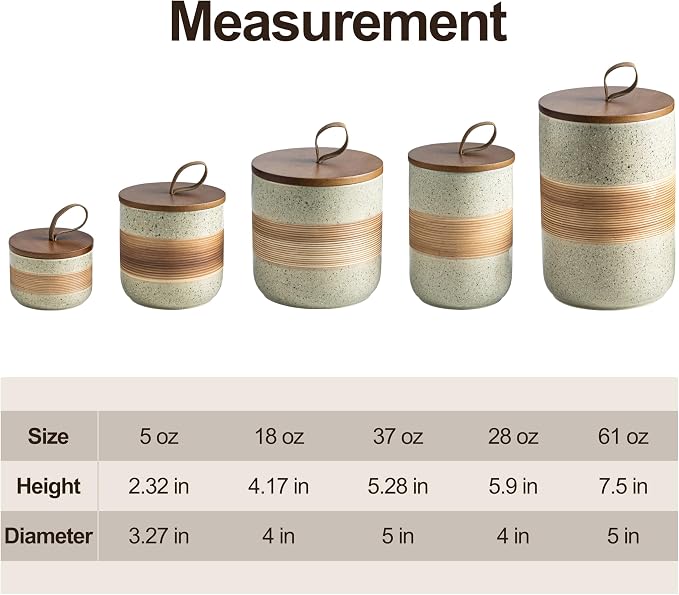 Miamolo Ceramic Jar with Lid Airtight, Coffee Container Kitchen Food Storage Jars for Spice Sugar Tea Bag, Stackable Decorative Jars for Countertop, 18 fl.oz