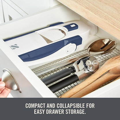 Zakarian by Dash Safe Slice® Mandoline - Features Thickness Adjuster, Stainless Steel Blades, and Foldable, Easy-To-Store Design - Zakarian Blue
