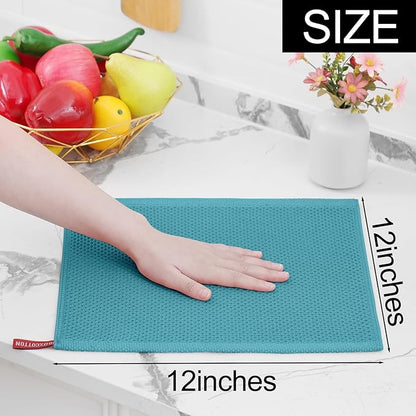 Homaxy 100% Cotton Waffle Weave Kitchen Dish Cloths, Ultra Soft Absorbent Quick Drying Dish Towels, 12 x 12 Inches, 18-Pack, Lake Blue