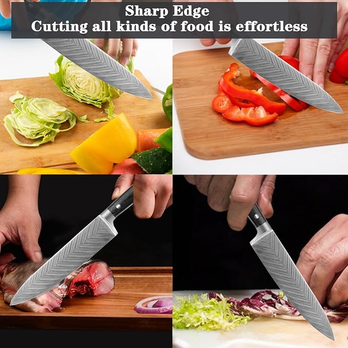 Chef Knife,Super Sharp Professional Kitchen Knife,Ultimate 8 Inch Chef's Knife with Ergonomic Handle, Gift Box for Family & Restaurant (black)