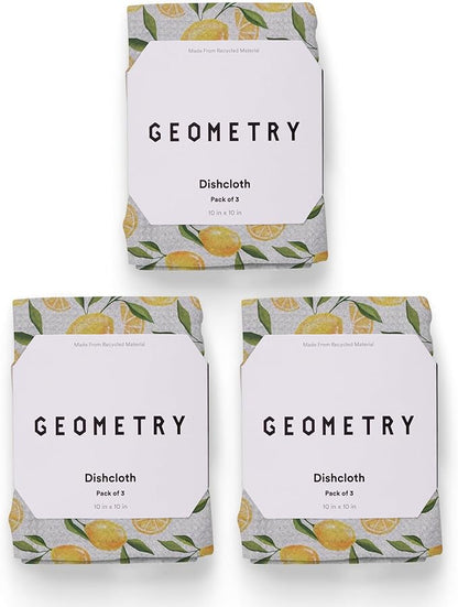 GEOMETRY Kitchen Dish Cloths - Spring & Summer Collection - Premium Dishcloths with Geoweave - Absorbent & Fast Drying Kitchen Towels - Lemon Delight, 10" x 10" - 3-Pieces