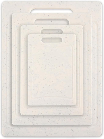 COOK WITH COLOR Non-Slip Cutting Board Set – Kitchen Essentials with Easy Grip Handle for Meat, Veggies, and Fruits, 4 Cutting Boards, White