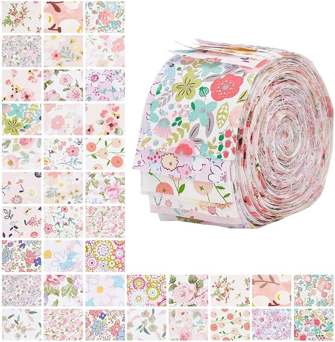 NBEADS 40Pcs Fabric Jelly Rolls, 100% Cotton Quilting Fabric 39x2.6 Inch Flower Pattern Fabrics Strips Precuts Quilt Strips for Blanket Upholstery Home Decor and Purse Making, Pink