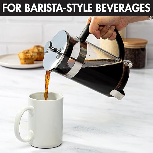 Primula French Press Coffee Maker, Temperature Safe Borosilicate Glass with Stainless Steel Filters, Premium Design and Quality, 34-Ounces, 8-Cup, Silver