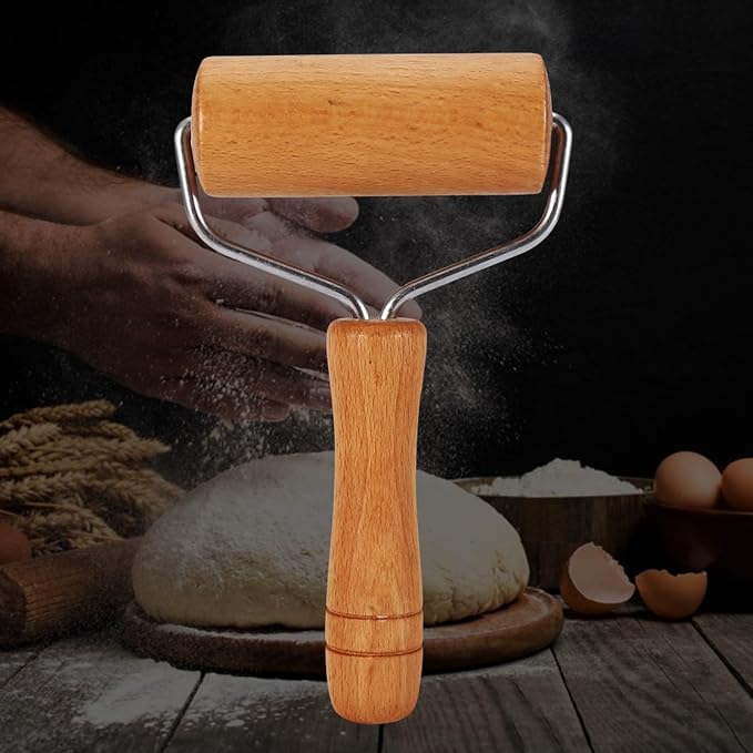 Pizza Roller, Non Stick Small Rolling Pin for Dough, T Round Type Wooden Dough Roller, 3.74x7.48in Wood Pastry Pizza Rolling for Cooking Cookie Bread Tortilla Dumpling