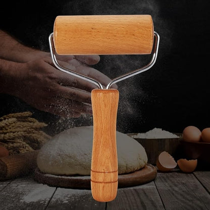 Pizza Roller, Non Stick Small Rolling Pin for Dough, T Round Type Wooden Dough Roller, 3.74x7.48in Wood Pastry Pizza Rolling for Cooking Cookie Bread Tortilla Dumpling