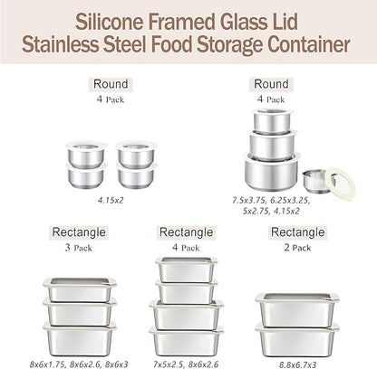 Urban Green Stainless Steel Food Containers with Glass Lid, Airtight Leakproof Stainless Steel Food Storage Container, Salad Bowl in set of 4, Round Shape, Microwave Safe, 100% Plastic Free