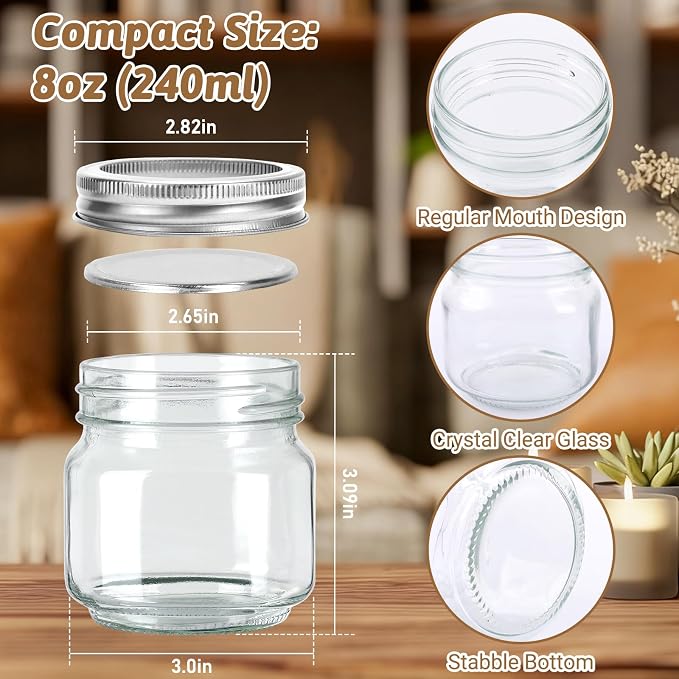 STARSIDE 8 oz Glass Mason Jars with Airtight Lids and Bands,30 Pack with Labels &Tags, Half Pint Canning Jars for Honey, Jam, Candies, Jelly, Spice, DIY Crafts & Wedding Favors