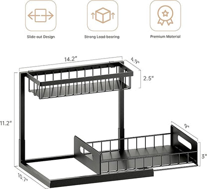 Under Sink Organizer and Storage, Slide Out Cabinet Organizer, Pull Out Sink Shelf for Kitchen Bathroom Laundry, Black, 1 Pack