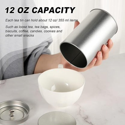 Zopeal 10 Pack Tea Tin Canister with Airtight Double Lids 12 oz Can Box Canister for Loose Leaf Tea Storage Bag Container Portable Small Kitchen for Coffee Sugar Pantry Camping, Silver