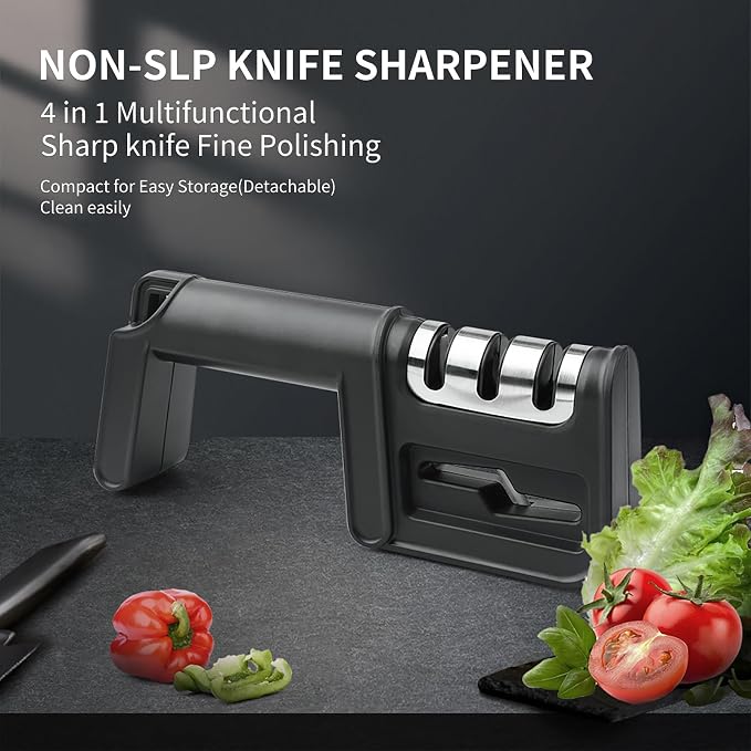 DARK EDGE 3PCS Kitchen Knives Set, 8 Inch Chef Knife with Black Sharpener and Blade Guard, Professional Kitchen Chef's Knife Set 05