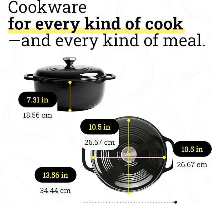 Lodge Essential Enamel Cast Iron Dutch Oven 6 Quarts - Perfect for Bread Baking, Braising, Marinating & Slow Cooking, Features Moisture-Sealing Lid & Dual Handles, Kitchen Essentials, Midnight Chrome