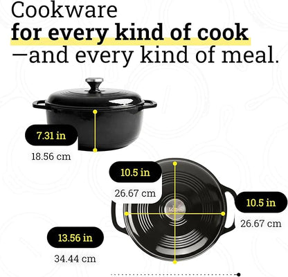 Lodge Essential Enamel Cast Iron Dutch Oven 6 Quarts - Perfect for Bread Baking, Braising, Marinating & Slow Cooking, Features Moisture-Sealing Lid & Dual Handles, Kitchen Essentials, Midnight Chrome
