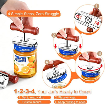 Jar Opener Stainless Steel Adjustable Tool for 1-4 inches Bottle Can Lids, Fit Seniors, Arthritis, Women, Chilren, Weak Hands