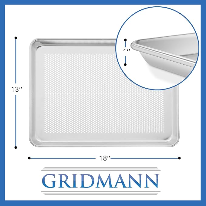 GRIDMANN 13" x 18" Commercial Grade Perforated Aluminum Baking Sheet Pan, Half Size Baking Tray - 12 Pans