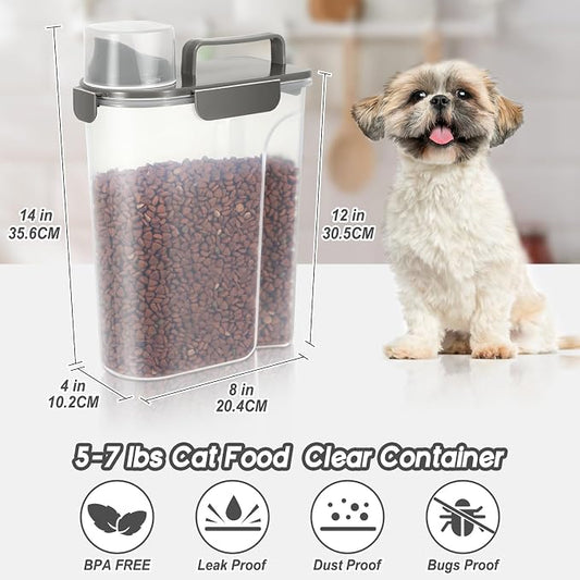 LEAWALK 5-7Lbs Cat Dog Pet Food Storage Container with Large Nozzle Design/4 Safety Buckles/Double-Layer Sealing Strips/Handle/Measuring Cup is Easy to Clean and Does -Khaki