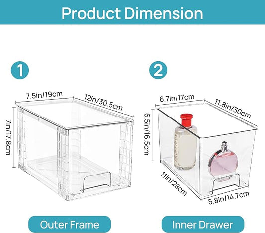 Vtopmart 6 Pack Large Stackable Storage Drawers,Easily Assemble Acrylic Bathroom Closet Undersink Organizers and Storage,Plastic Bins for Kitchen Cabinets,Pantry,Makeup,Medicine Organization