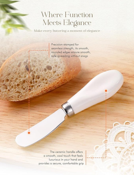 AISBUGUR 4 Pack Butter Knife Butter Spreader Knife, Stainless Steel Butter Knives with White Porcelain Handle, Cheese Butter Spreader Knives for Kitchen