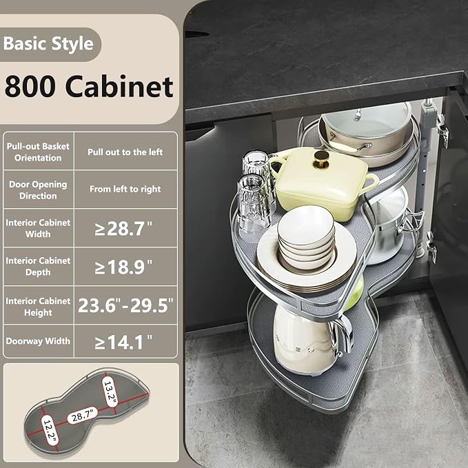 Blind Corner Cabinet Organizer Pull Out, 2 Tier Magic Corner Pull Out Shelves for Kitchen Storage, Soft Close Adjustable Height Organizer, Heavy Duty Metal Rack for Pots, Pans and Pantry Items