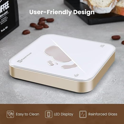 Maestri House S2 Espresso Coffee Scale with Timer, USB-C Rechargeable 2kg/0.1g Precision Shot Scale, Digital Scale for Espresso Brewing(White & Gold)