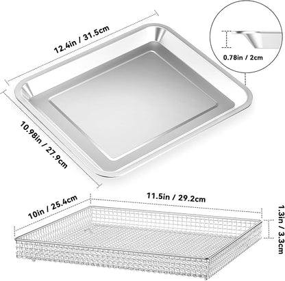 Stainless Steel Air Fryer Basket and Tray,Compatible with Cuisinart Airfryer TOA-060 and TOA-065 (with Cuisinart Airfryer TOA-060 and TOA-065 2 PCS)