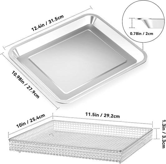 Stainless Steel Air Fryer Basket and Tray,Compatible with Cuisinart Airfryer TOA-060 and TOA-065 (with Cuisinart Airfryer TOA-060 and TOA-065 2 PCS)