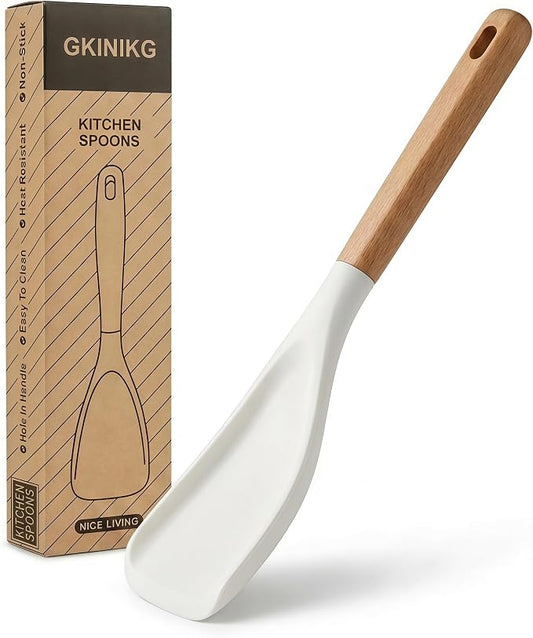 Silicone Spoon Spatula for Cooking, Flexible Spoon for Stirring, Scooping and Scraping, Safe for Nonstick Cookware, White