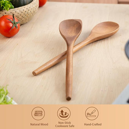 GinSent 2PCS Wooden Spoons for Cooking14 Inch Cooking Wooden Spoons Comfort Grip Wood Spoons Cooking Kitchen Utensils for Stirring Scraping Flipping, Serving,Non-Stick Cookware Corner spoon & Spoon
