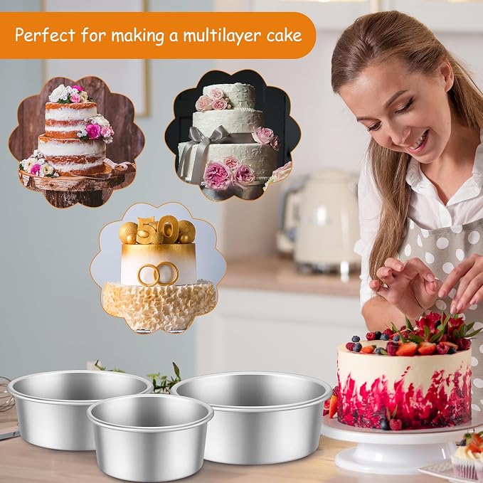 Mumufy 9 Pieces Round Cake Pans Aluminum Set Non Stick Small Cake Pans Sets Round Cheesecake Baking Tools for Home Party Baking Supplies(6 Inch, 8 Inch, 10 Inch)