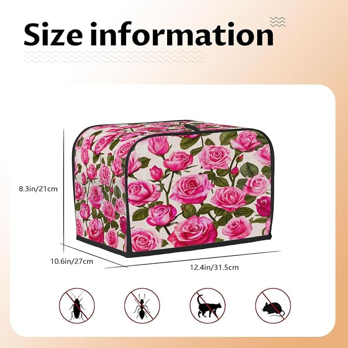 Rose Pink Toaster Cover 4 Slice Wide Slot Washable Toaster Covers | Retro Art Dust and Fingerprint Protection Bread Maker Covers for Kitchen Accessories Decor Bakeware Women Gift