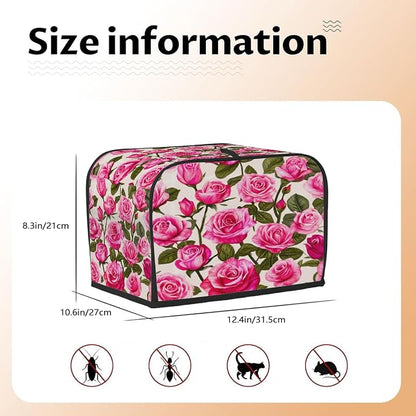 Rose Pink Toaster Cover 4 Slice Wide Slot Washable Toaster Covers | Retro Art Dust and Fingerprint Protection Bread Maker Covers for Kitchen Accessories Decor Bakeware Women Gift