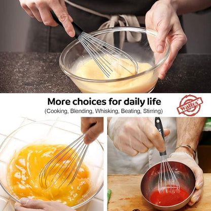 Stainless Steel Wire Whisk Set - 3 Packs Balloon Whisk, Thick Wire Wisk ＆ Strong Handles, Egg Frother for Cooking, Blending, Whisking, Beating and Stirring (7"+9"+11")