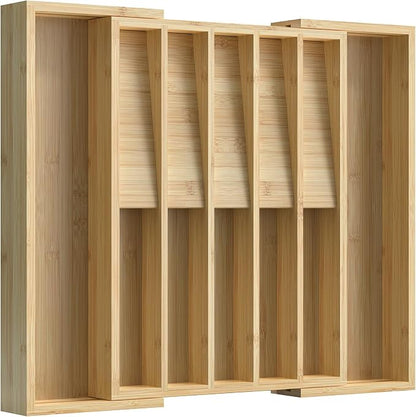 Expandable Silverware Drawer Organizer for Utensil,Bamboo 12 Slot | 13"-20"W x16.7"D x 1.97“H, Vertical Storage,Kitchen Cutlery Tray Dividers for Spoons Forks Knives