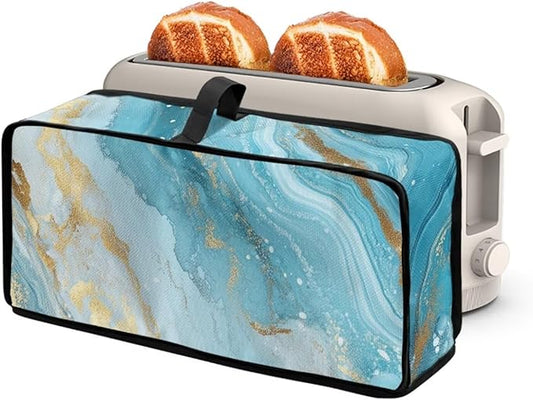 2 Slice Slim Toaster Cover Aqua Marble Design Toaster Dust Cover for 2 Slice Long Slot, Dust-proof Small Appliance Covers for Kitchen