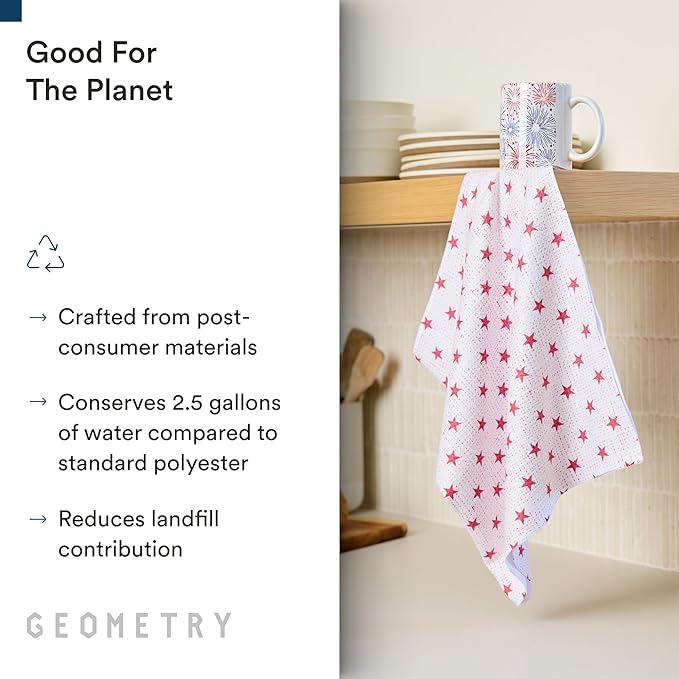 GEOMETRY Tea Towels – Patriotic Collection – Quick-Dry, Ultra-Absorbent, Reusable Microfiber Kitchen Towels for Drying & Cleaning - Old Glory - 2 Pack