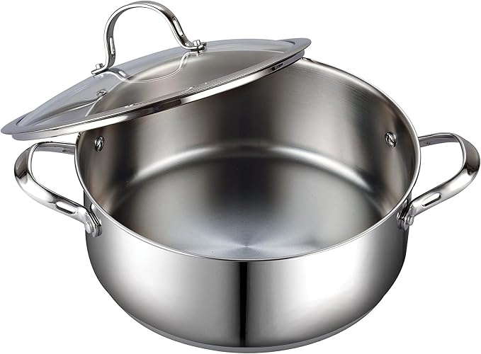 Cooks Standard Classic 7-Quart Stainless Steel Dutch Oven Casserole with Glass Lid, Large Dutch Oven Casserole for Soup, Stew, Chili & Pasta, Compatible with All Stovetops