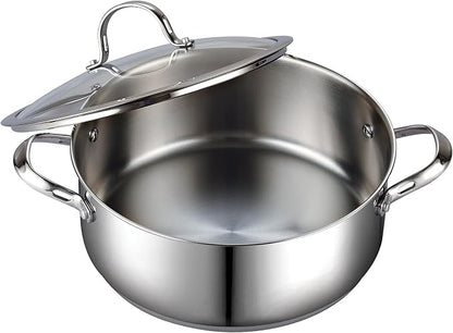 Cooks Standard Classic 7-Quart Stainless Steel Dutch Oven Casserole with Glass Lid, Large Dutch Oven Casserole for Soup, Stew, Chili & Pasta, Compatible with All Stovetops