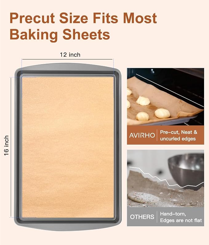 Parchment Paper Sheets 12x16 Inch – 200Pcs Precut Unbleached Half Sheet Baking Paper, Plant-Based Silicone Coating, Non-Stick Liner for Oven, Cookies, Bread, Roasting & Large Batch Baking