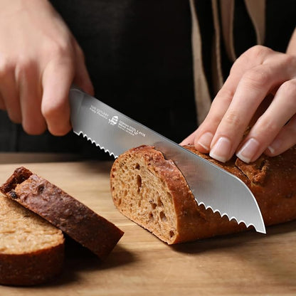 TUO Bread Knife, 10 inch Upgraded Serrated Knife for Homemade Sourdough Bread, High Carbon German Steel with Pakkawood Handle, Gift Box - Fiery Phoenix Series