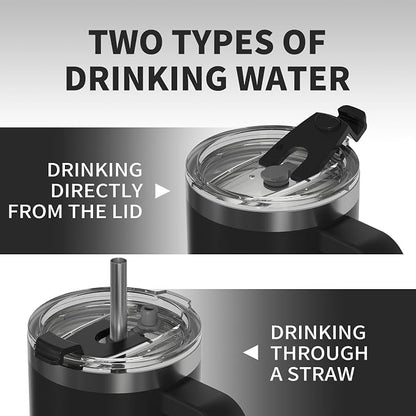 20 oz Tumbler with Handle,Tumbler with Lid and Straw,Double Wall Insulated Cup Stainless Steel Travel Mug(Cold for 34 Hours),Water Bottle for Iced Tea,Coffee,Cold Beverages(Black)