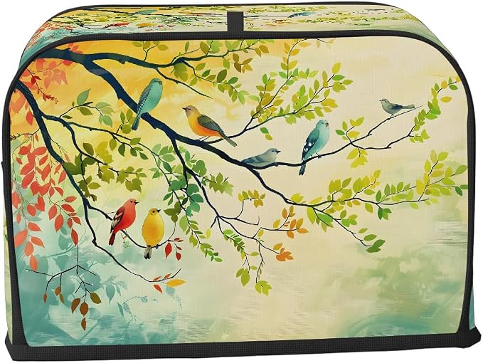 Animal Bird Toaster Cover 4 Slice Wide Slot Washable Toaster Covers | Tree Art Dust and Fingerprint Protection Bread Maker Covers for Kitchen Accessories Decor Bakeware Women Gift