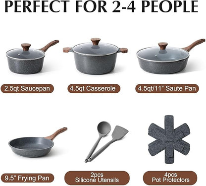 SENSARTE Nonstick Cookware Set 13-Piece, Non Stick Pots and Pans Set with Swiss Granite Coating, Healthy Kitchen Cooking Set, Stay-Cool Handles, Induction Compatible, PFOA/PFOS Free